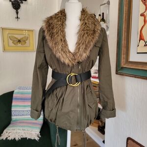 Y2K Utility Jacket with Faux Fur Collar Size S